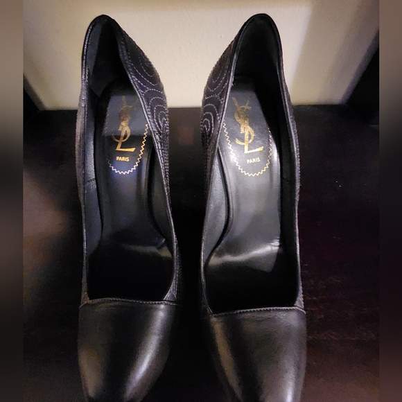 YSL Tribtoo Dark Gray leather Pumps with inlay pattern - Picture 4 of 7